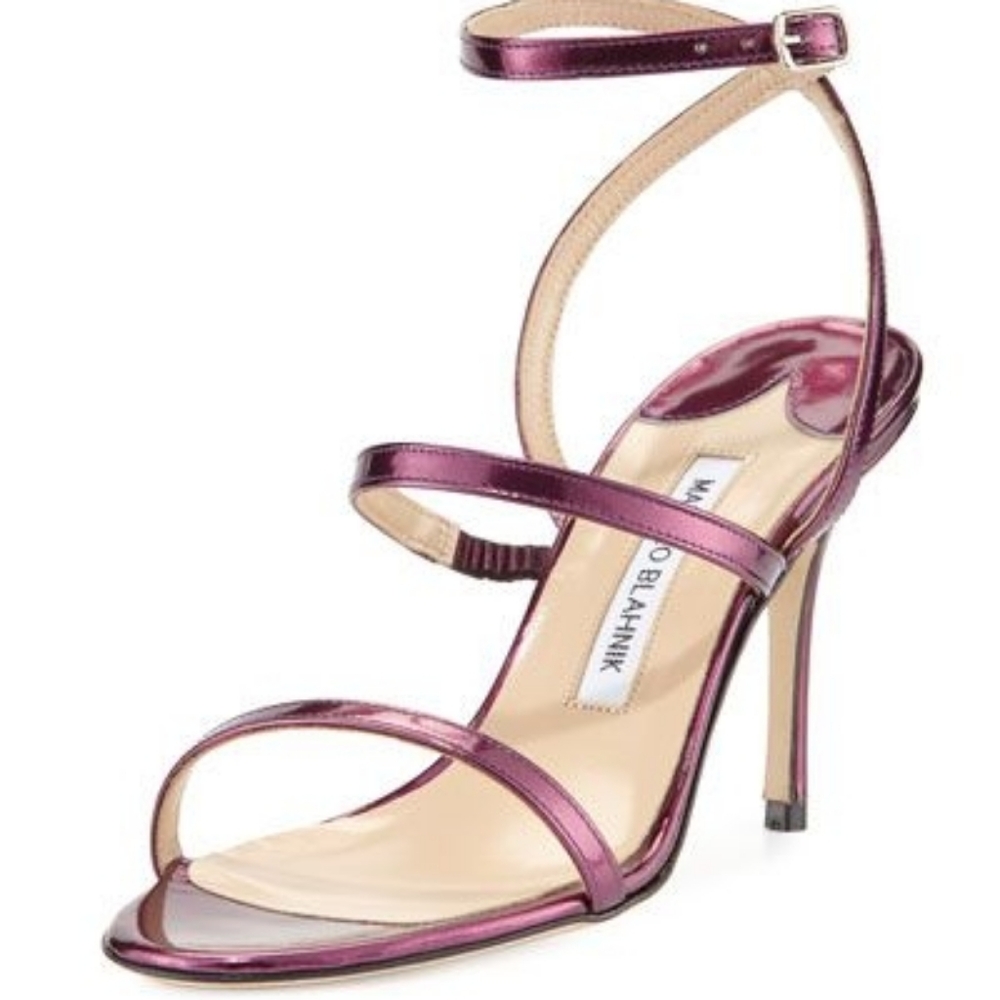 Manolo Blahnik M-Didin Metallic Strappy Sandal Purple Leather Wedding Sz 9.5